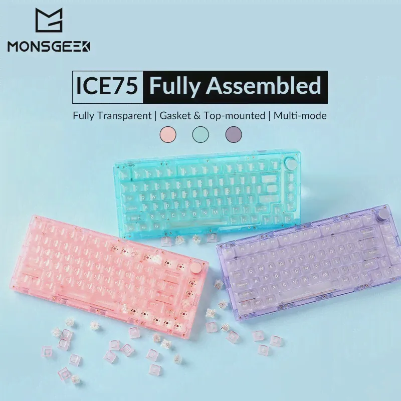 Akko MonsGeek ICE 75 Механическая клавиатура Многорежимный акриловый чехол с RGB-подсветкой и полностью прозрачными колпачками клавиш для ПК