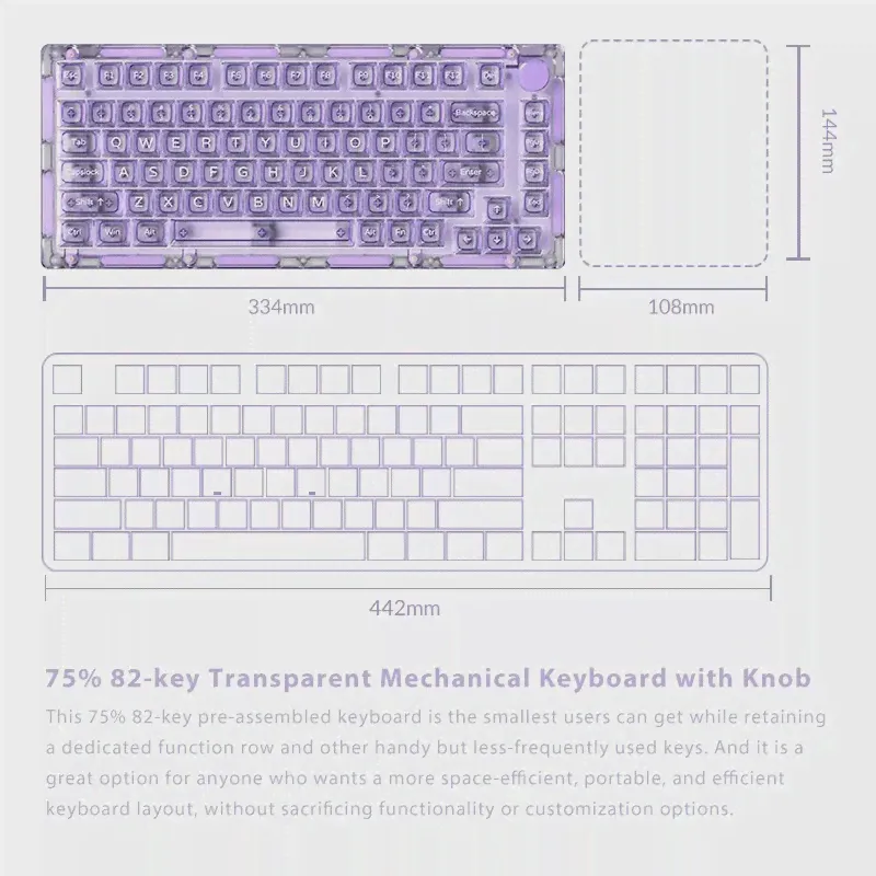Механическая клавиатура Akko MonsGeek ICE 75, трехрежимная RGB подсветка, акриловая стандартная клавиатура с полностью прозрачными колпачками для ПК (art.: 3920c5d63e7b8)-0